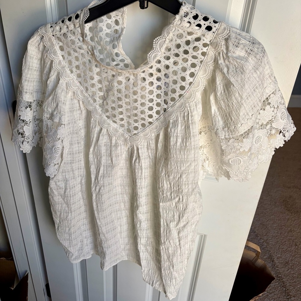 Current Air White Eyelet Lace Peasant Blouse